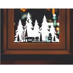 Наклейка декоративная для окон «Дома на фоне елей», 50×34 см