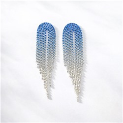 Серьги длинные висячие со стразами "Вечерние", цвет: серебристый и голубой, арт.012.026