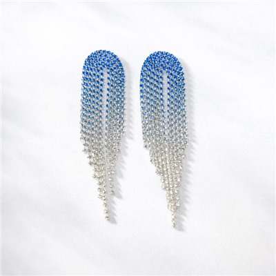 Серьги длинные висячие со стразами "Вечерние", цвет: серебристый и голубой, арт.012.026