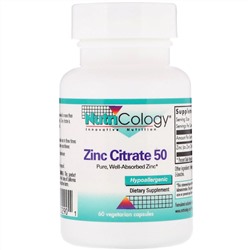 Nutricology, Цитрат цинка 50, 60 вегетарианских капсул