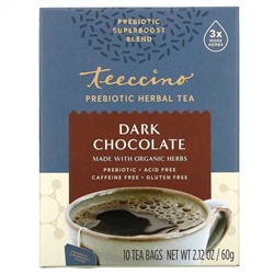 Teeccino, Prebiotic Herbal Tea, Organic Dark Chocolate, Caffeine Free , 10 Tea Bags, 2.12 oz (60 g)