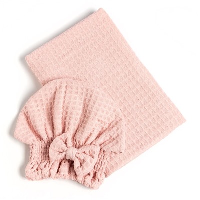 Набор для бани и ванной Этель «Вафля» полотенце 70×140 см+чалма 21×25 см, цв.розовый