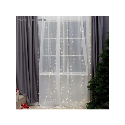 Гирлянда «Занавес» 2.8×3 м роса на крючках, с пультом, IP20, серебристая нить, 300 LED, свечение тёплое белое, 8 режимов, USB