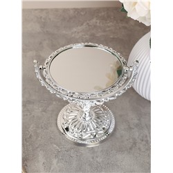 Зеркало настольное ажурное двустороннее 17,5 см круглое / YDW-04 /уп 72/серебро