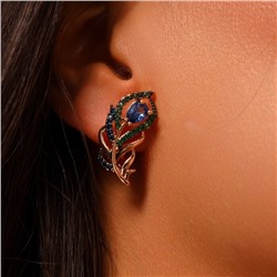 Серьги перышки ювелирная бижутерия Дубайское золото, с покрытием позолотой, вставка: фианит, цвет: синий и зеленый, арт.314.009