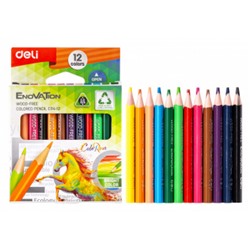 Карандаши пластиковые 12цв "Enovation" EC114-12 укороченные, трехгранные (1504245) Deli