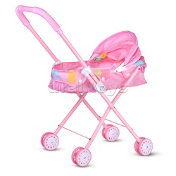 Коляска для кукол (металлическая, складная, прогулочная с капюшоном, цвет розовый) в пакете