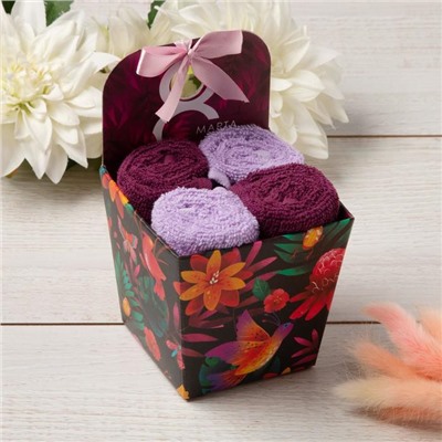 Салфетки махровые декоративные «Этель. 8 Марта», 4 шт., 30×30 см, 100% хлопок, бордовые/сиреневые