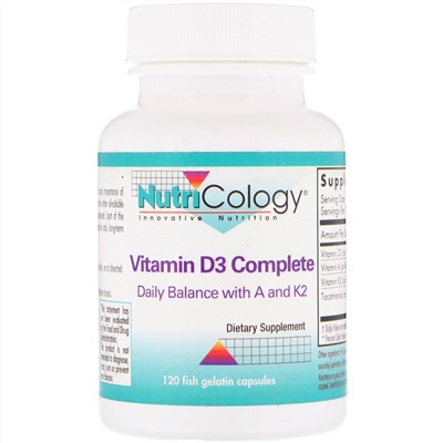 Nutricology, Комплекс с витамином D3, 120 капсул из рыбьего желатина