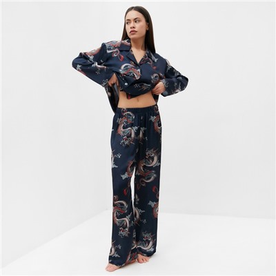 Пижама женская (рубашка, брюки) KAFTAN «Дракон», размер 48-50, синяя