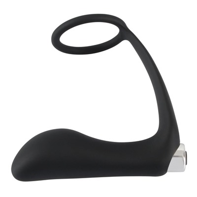 Черное эрекционное кольцо с анальной вибропробкой Vibrating Ring   Plug