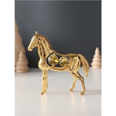 Фигурка металл «Лошадь» с 4 жёлтыми хрусталиками, 9×3×9 см