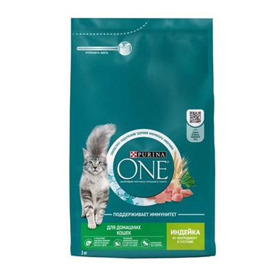 Сухой корм Purina One для домашних кошек, индейка/злаки, 3 кг