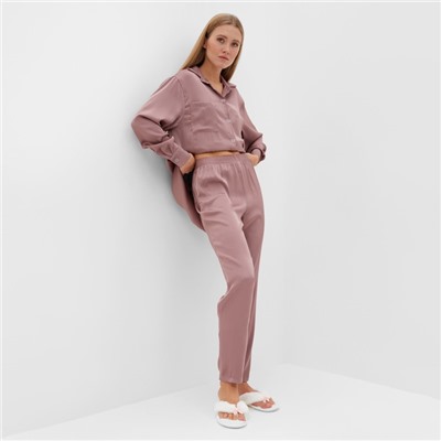 Пижама женская (рубашка, брюки) MINAKU: Light touch, тёмно-розовая, размер 52