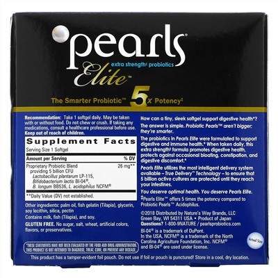 Nature's Way, Pearls Elite, пробиотики с повышенной силой действия, 30 капсул для приема один раз в день