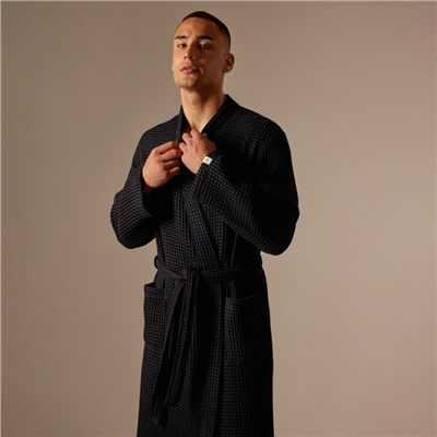 Халат вафельный мужской SL HOME: Boho «Дарк Маре», размер M, хлопок 100%, чёрный