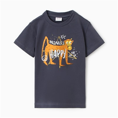 Футболка детская MINAKU: Exclusive print, графитовая, рост 110 см