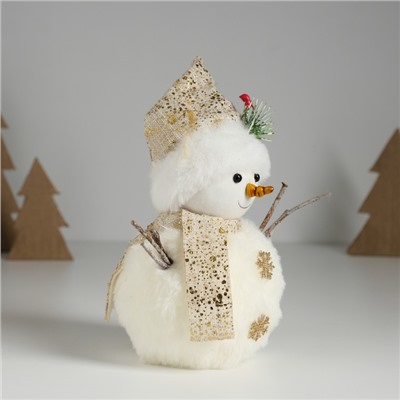 Фигурка текстиль «Снеговик меховой с веточкой на шапке», 9.5×9.5×16 см