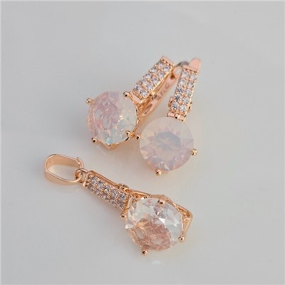 Комплект ювелирной бижутерии коллекция "Дубай" серьги и кулон, покрытие позолота, вставка: фианиты и цирконы, цвет: прозрачный, арт.414.003