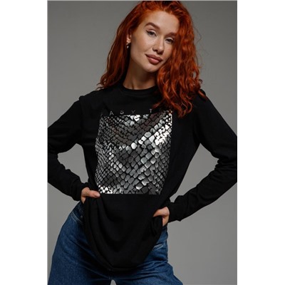 8519/1 Футболка с длинным рукавом женская (Черный_мода)