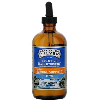 Sovereign Silver, Bio-Active Silver Hydrosol с дозатором-пипеткой, ежедневная и иммунная поддержка, 10 част./млн, 236 мл (8 жидк. унций)
