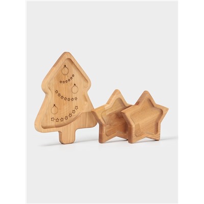 Подарочный набор деревянной посуды Adelica «Волшебство», менажницы: ёлка 24×18.5×1.8 см, звезда 15×15×1.8 см, масло 100 мл, в подарочной коробке