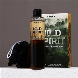 Подарочный набор косметики WILD SPIRIT, гель для душа 250 мл и мочалка, HARD LINE