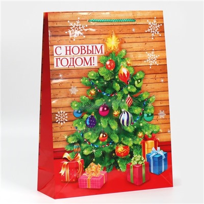 Пакет подарочный новогодний ламинированный «С Новым годом», L 28×38×9 см