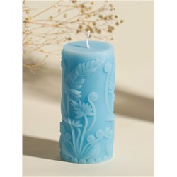 Свеча-цилиндр декоративная «Столбик. Экзотические растения», нежно-голубая, 5×5×11.7 см