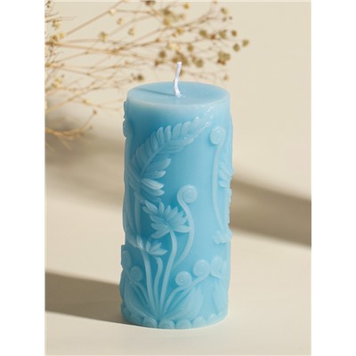 Свеча-цилиндр декоративная «Столбик. Экзотические растения», нежно-голубая, 5×5×11.7 см