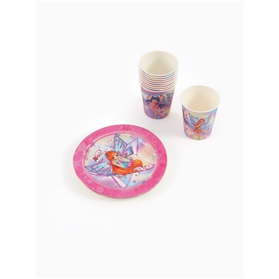 Посуда одноразовая бумажная на 10 персон: стаканы, тарелки, скатерть, ВИНКС