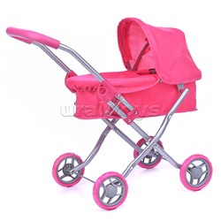 Коляска для кукол, металлическая, складная, прогулочная с капюшоном, цвет розовый, в пакете