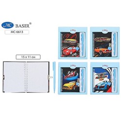 Подарочный набор: блокнот 195х175 мм 48л клетка на спирали на замочке + авт.ручка "МАШИНЫ" арт МС-6613 Basir