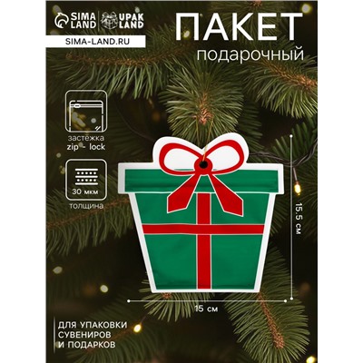 Пакет подарочный новогодний «Подарок», с zip - lock застежкой 15×15.5 см