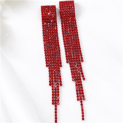 Серьги длинные висячие со стразами "Вечерние", цвет: красный, арт.012.013