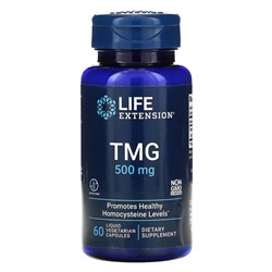 Life Extension, TMG, триметилглицин, 500 мг, 60 вегетарианских капсул с жидкостью