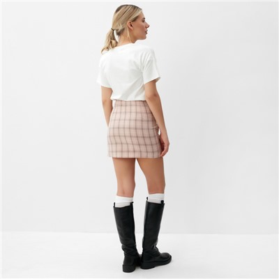 Юбка мини на запах женская MINAKU: Casual Collection, клетка розовая, размер 48