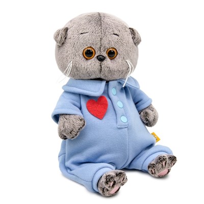 Мягкая игрушка «Кот Басик BABY» в голубом комбинезоне с сердечком, 20 см