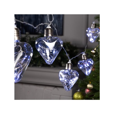 Гирлянда «Нить» 3 м с насадками «Лампочки сердца», IP20, прозрачная нить, 80 LED, свечение белое, 8 режимов, 220 В