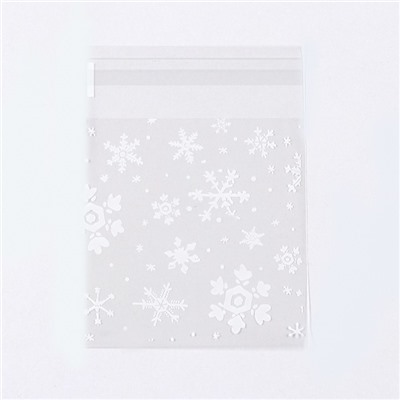 Пакет подарочный новогодний БОПП с липкой лентой, «Снежинки», 10×10+3 см
