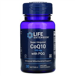 Life Extension, Super Ubiquinol, коэнзим Q10, 100 мг, пирролохинолинхинон, 10 мг, 30 капсул
