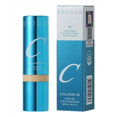 Enough Увлажняющая тональная основа-стик с кистью / Collagen 3X Moisture Stick Foundation #21N, прозрачный бежевый, 14 г