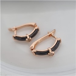 Серьги ювелирная бижутерия коллекция "Дубай", покрытие: позолота, вставка: керамика, цвет: черный, арт.214.439