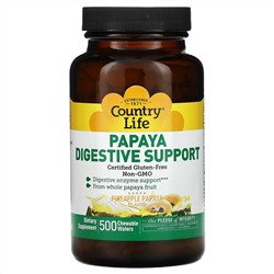 Country Life, Papaya Digestive Support, Pineapple Papaya, 500 Chewable Wafers