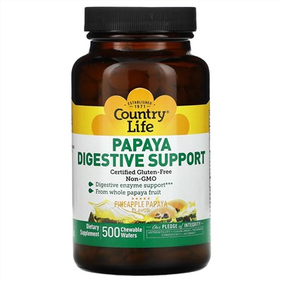 Country Life, Papaya Digestive Support, Pineapple Papaya, 500 Chewable Wafers