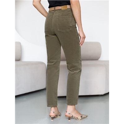 Укороченные эластичные брюки слим из микро вельвета