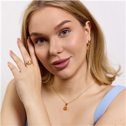 Комплект ювелирной бижутерии Дубайское золото: серьги, кулон и кольцо 19 р с крупным камнем, покрытие позолота, вставка: фианит, цвет: желтый, арт.314.965-19