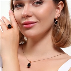 Комплект ювелирная бижутерия коллекция  "Дубай" серьги, кулон и кольцо 17 р, покрытие: позолота, вставка: фианит, цвет: черный, арт.313.056-17