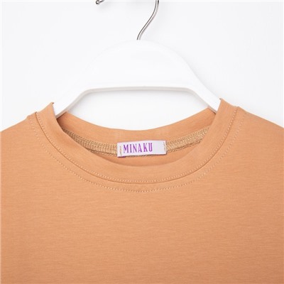 Футболка детская однотонная MINAKU: Basic line, песочная, рост 128 см