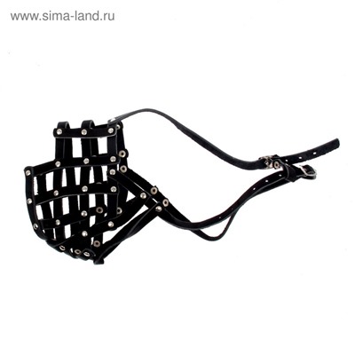 Намордник кожаный №5, сетчатый, с перемычкой, кавказская овчарка, дог, ОМ 42 см, чёрный